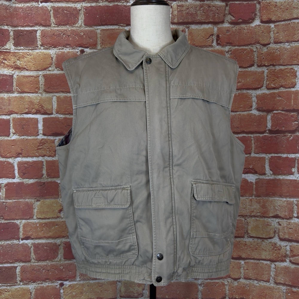 North Bay Men's XLT Vest Flannel Lining Heavy Thick Insulated Khaki Full Zip